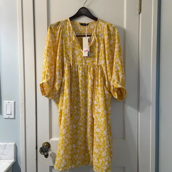 Women's Dokotoo Black Dress Lantern Sleeve Tie Size Medium New Tie front floral - Picture 2 of 9